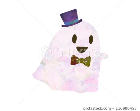 Illustration of a cute ghost wearing a top hat Illustration of a cute ghost wearing a top hat 116990455