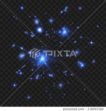 Blue sparkles and star clusters on a dark, transparent background. Vector Blue sparkles and star clusters on a dark, transparent background. Vector 116991560