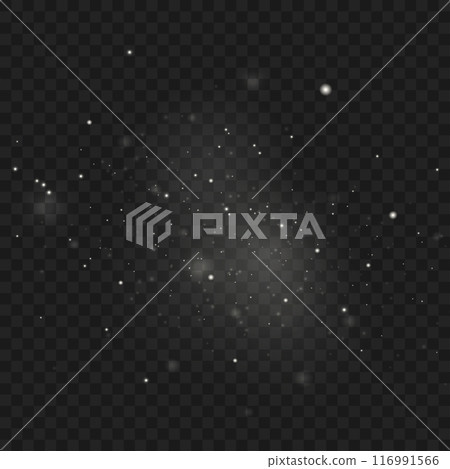 White sparkles and star clusters on a dark, transparent background. Vector 116991566