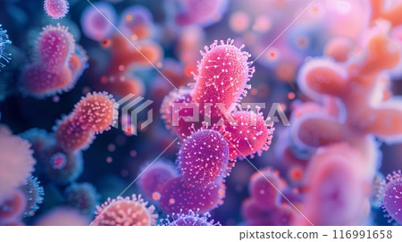 Streptococcus virus bacteria under a microscope. 116991658
