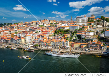 Aerial view of Porto city, Portugal, on sunset 116992502