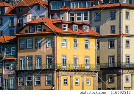 View of Portuguese colorful houses in Porto city, Portugal 116992512