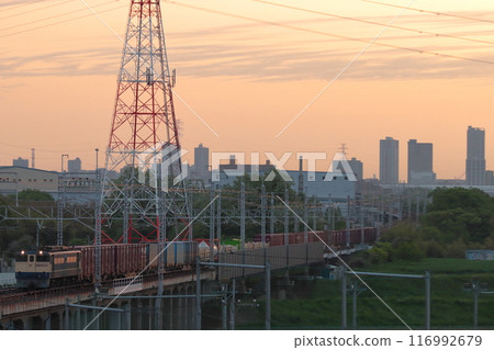 晨曦中，EF65-2090牽引的貨運列車在武藏野線高架線上行駛_攝於2022年4月29日 116992679