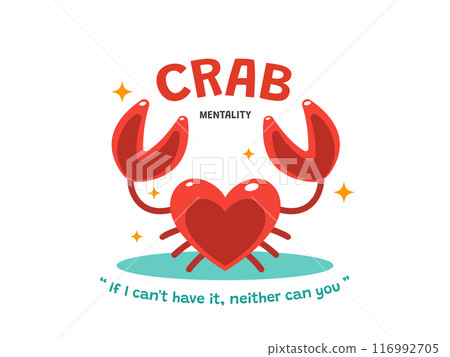 The heart with the crab claws. Crab mentality. Isolated Vector Illustration 116992705