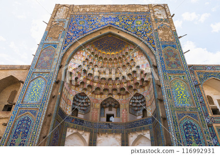 Bukhara, Uzbekistan. The external portal of Abdulaziz Khan Madrasah 116992931
