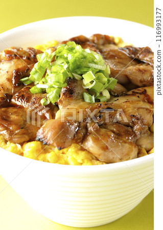Grilled pheasant rice bowl, Yakitori rice bowl, Oyako rice bowl 116993177