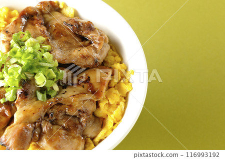 Grilled pheasant rice bowl, Yakitori rice bowl, Oyako rice bowl 116993192