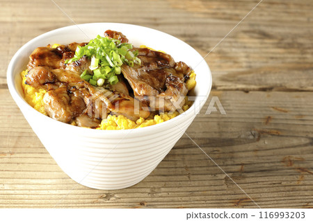 Grilled pheasant rice bowl, Yakitori rice bowl, Oyako rice bowl 116993203
