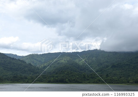 landscape of mountain with rain cloud and mist at Sai Thong water reservoir lake in Thailand landscape of mountain with rain cloud and mist at Sai Thong water reservoir lake in Thailand 116993325