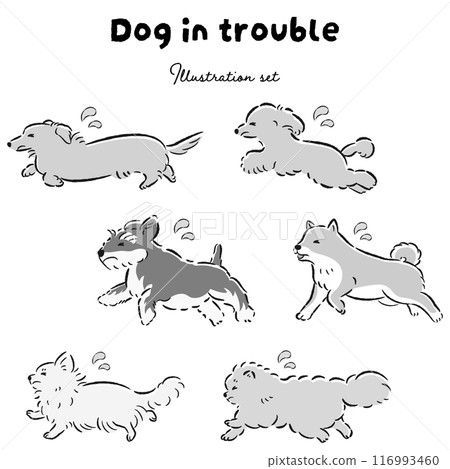 Illustration set of a dog with a troubled expression Illustration set of a dog with a troubled expression 116993460