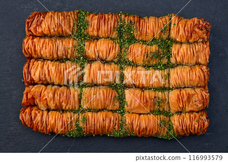 Traditional Turkish dessert baklava with walnut 116993579