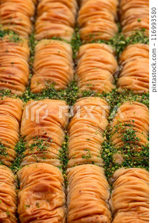 Traditional Turkish dessert baklava with walnut 116993580