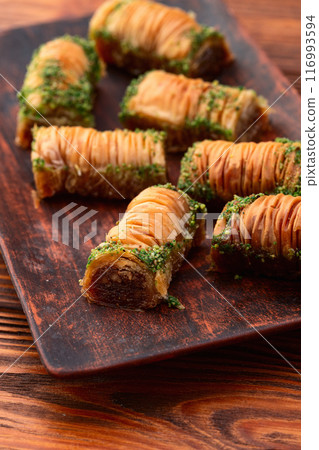 Traditional Turkish dessert baklava with walnut 116993594