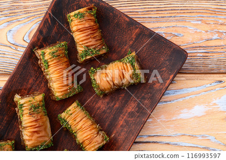 Traditional Turkish dessert baklava with walnut 116993597