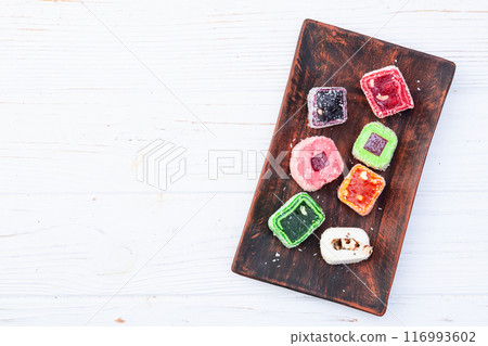 Turkish delight candy . Rahat lokum photography 116993602