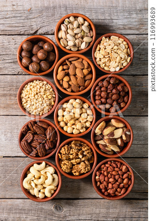 Mix of nuts in bowl . Food background 116993689