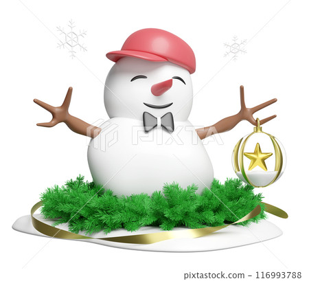 3d snowman hand holding snow globe with pine leaves, snowflake isolated. merry christmas and festive new year concept, 3d illustration render 3d snowman hand holding snow globe with pine leaves, snowflake isolated. merry christmas and festive new year concept, 3d illustration render 116993788