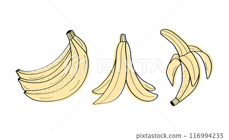 Banana fruit cartoon sketch icons set. Vector illustration concept of for diet, healthy food, doodle style. 116994235