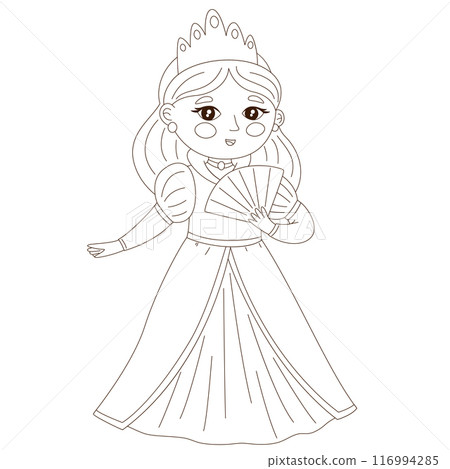 Enchanting coloring pages featuring a cute princess. Ideal for activity coloring books Enchanting coloring pages featuring a cute princess. Ideal for activity coloring books 116994285