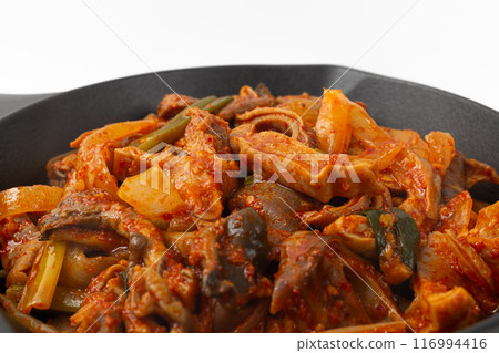 Stir-fried pork stomach seasoning on white background Stir-fried pork stomach seasoning on white background 116994416