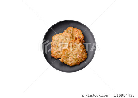 Delicious fried pork or chicken chops breaded with salt and spices 116994453