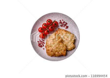 Delicious fried pork or chicken chops breaded with salt and spices 116994454