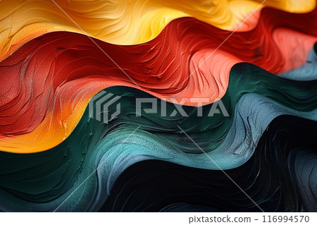 Abstract waves background of black, red, yellow, green colors of pan African flag. Black History Month concept Abstract waves background of black, red, yellow, green colors of pan African flag. Black History Month concept 116994570
