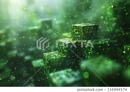 Background of green blocks stacked on top of each other with light dots Background of green blocks stacked on top of each other with light dots 116994574