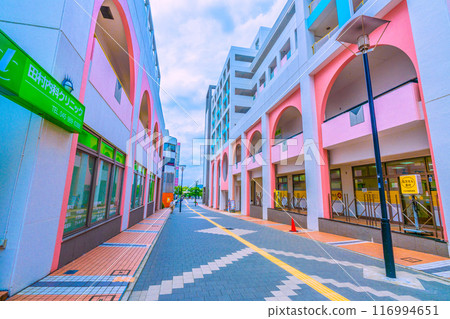 Yokohama cityscape in Japan - JR Yokohama Line Tokaichiba Station South Exit, overlooking the shopping street in front of the station, July 20th Yokohama cityscape in Japan - JR Yokohama Line Tokaichiba Station South Exit, overlooking the shopping street in front of the station, July 20th 116994651