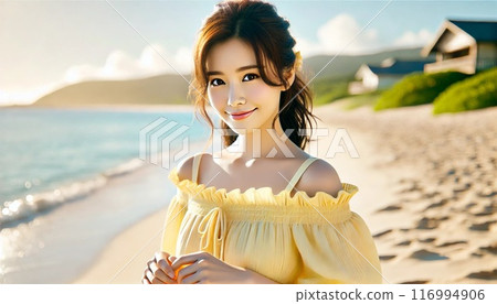 在海灘上的年輕女子 116994906