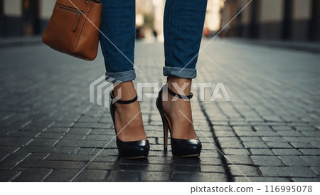 female legs in stylish shoes 116995078