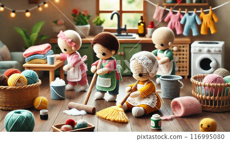 A good day for housework with knitted dolls 116995080
