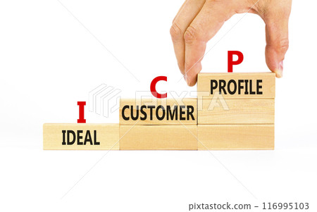 ICP ideal customer profile symbol. Concept words ICP ideal customer profile on beautiful wooden blocks. Beautiful white background. Business ICP ideal customer profile concept. Copy space. ICP ideal customer profile symbol. Concept words ICP ideal customer profile on beautiful wooden blocks. Beautiful white background. Business ICP ideal customer profile concept. Copy space. 116995103