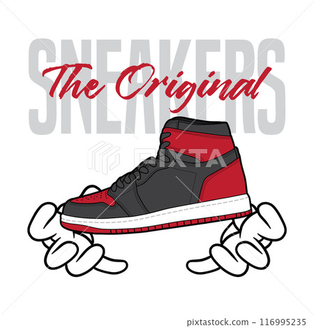 Sneakers shoe slogan t-shirt streetwear. Sneaker typography slogan tshirt design concept. Vector icon logo illustration. 116995235