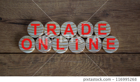 Concept words trade online on circles on a beautiful wooden table. 116995268