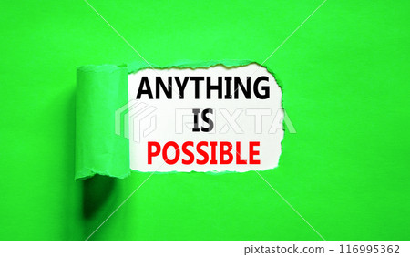 Anything is possible symbol. Concept words Anything is possible on beautiful white paper. Beautiful green paper background. Business anything possible concept. Copy space. Anything is possible symbol. Concept words Anything is possible on beautiful white paper. Beautiful green paper background. Business anything possible concept. Copy space. 116995362