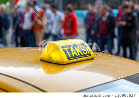 Yellow Turkish taxi sign 116995627