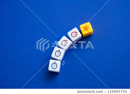 The time elapsed to achieve the goal. Fading glory and recognition. Fading star, concept. 116995750