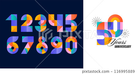 Anniversary concept design. Modern geometric style. Fireworks and celebration colorful background 116995889