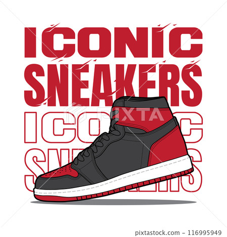 Sneakers shoes with slogan lettering typography custom font for tshirt streetwear. Sneaker t-shirt design hipster logo icon illustration 116995949