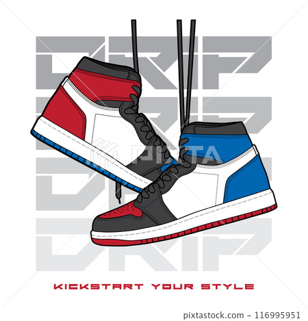 Sneakers shoes with slogan lettering typography custom font for tshirt streetwear. Sneaker t-shirt design hipster logo icon illustration 116995951