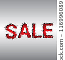 Sale concept Hole cracked in the gray wall 116996089