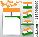 Set of India flag  with flying pigeon 116996090