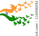 Abstract India flag with flying pigeon 116996092