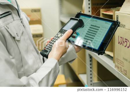 Young woman managing inventory while scanning Faceless Young woman managing inventory while scanning Faceless 116996152