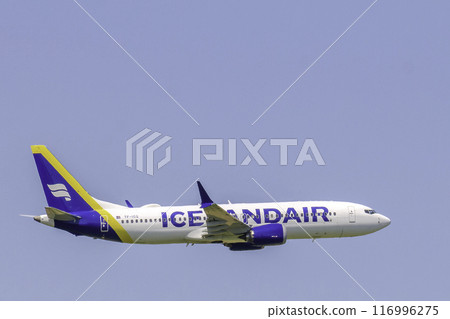 Belgium, Zaventem, Icelandair airline plane after takeoff from Brussels Airport 116996275