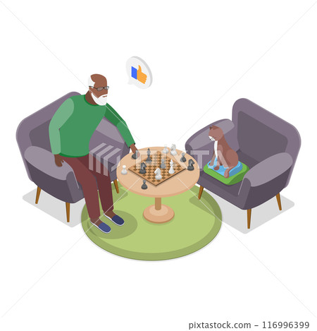 3D Isometric Flat Vector Illustration of Senior People Rest At Home, Retiree Lifestyle. Item 4 116996399