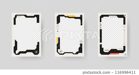 Abstract sci-fi frame. Hud interface design style. Digital futuristic frame element. Cyberpunk style. Design for banner, card, player card game, background. Abstract sci-fi frame. Hud interface design style. Digital futuristic frame element. Cyberpunk style. Design for banner, card, player card game, background. 116996411
