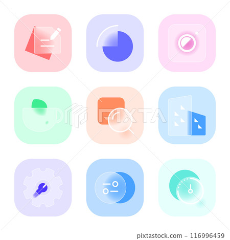 A collection of glass-morphism-style icons A collection of glass-morphism-style icons 116996459