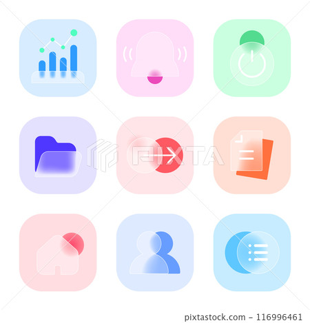 A collection of glass-morphism-style icons A collection of glass-morphism-style icons 116996461